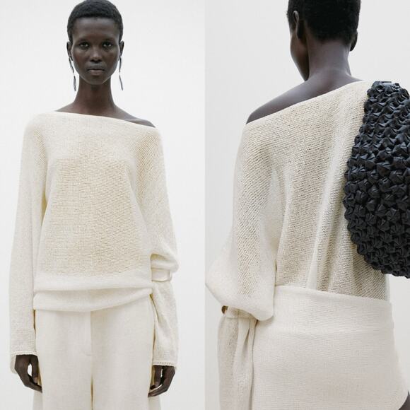 Massimo Dutti Sweaters - Massimo Dutti Cream Knit Open Neck Sweater